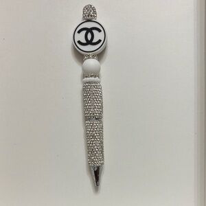 CHANEL Crystal-Embellished Silver and White Pen